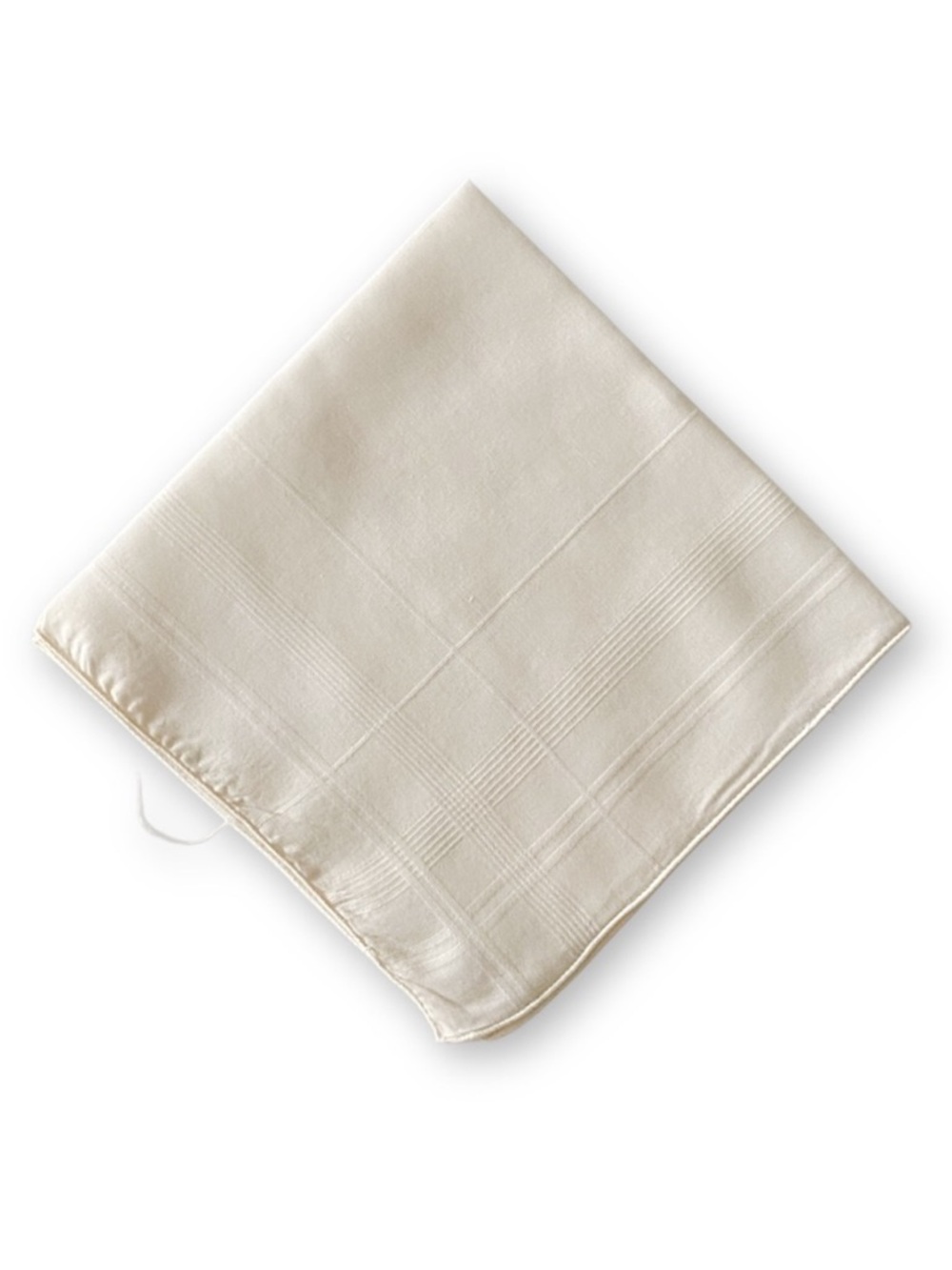 Antique Midcentury Off White Linen Cross Stitch Striped Handkerchief